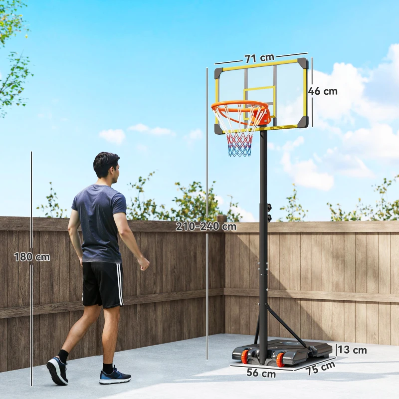 SPORTNOW Height Adjustable Basketball Hoop and Stand with Firm Backboard and Weighted Base, Portable Wheels, Yellow