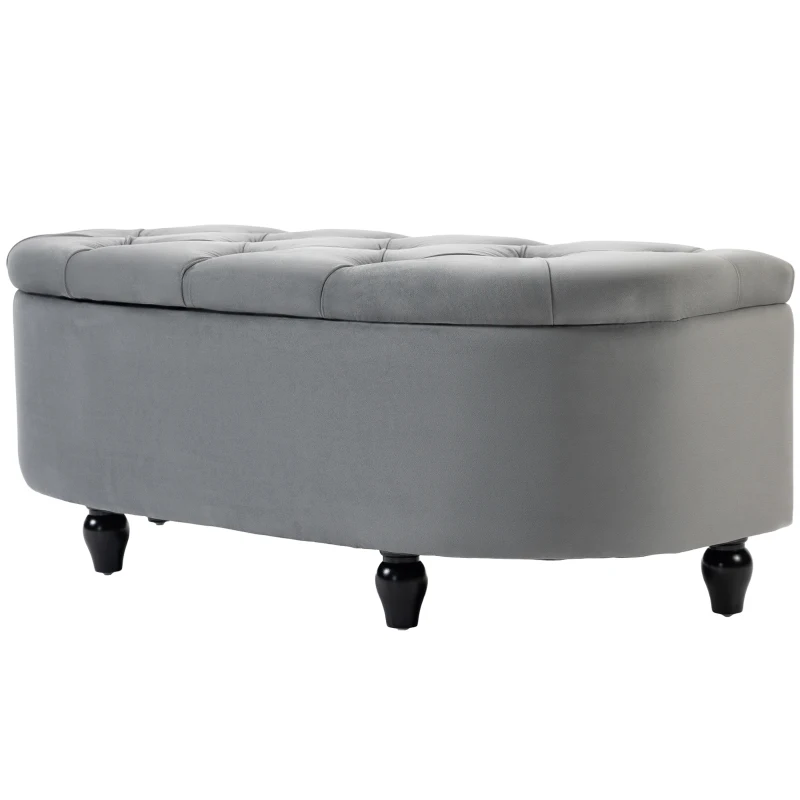 HOMCOM Hocker mit Stauraum, Sitztruhe, gepolstert, soft-close Deckel, Samtoptik, 120 x 46 x 42 cm, Dunkelgrau(m-11)