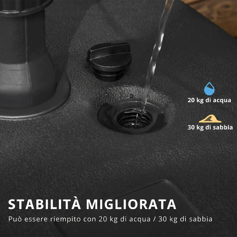 Outsunny Base per Ombrellone da Giardino in HDPE, Base per Ombrellone con Maniglia, Supporto per Pali Ø38mm, Riempibile con 20 kg di Acqua e 30 kg di Sabbia, per Giardino Piscina, Nero