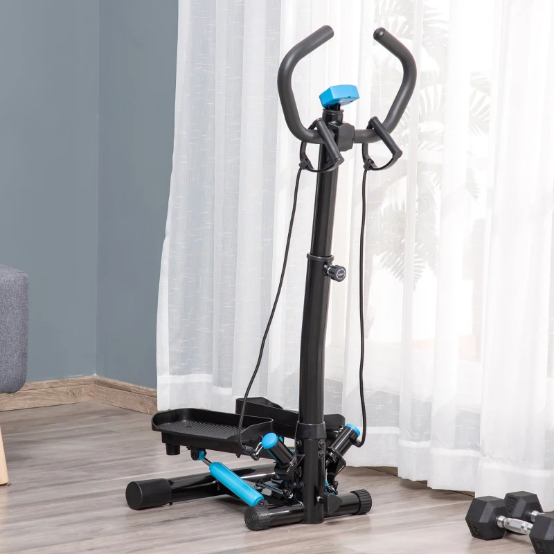 HOMCOM Adjustable Twist Stepper Fitness Step Machine, LCD Screen, Height-Adjust Handlebars, Home Gym, Black and Blue