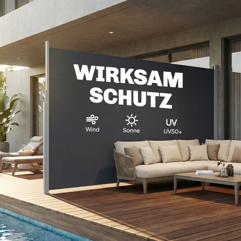 Outsunny Ausziehbare Seitenmarkise, Sichtschutz für Außenbereiche, Wasserabweisend, UV 50+, 420 x 185 cm, Dunkelgrau