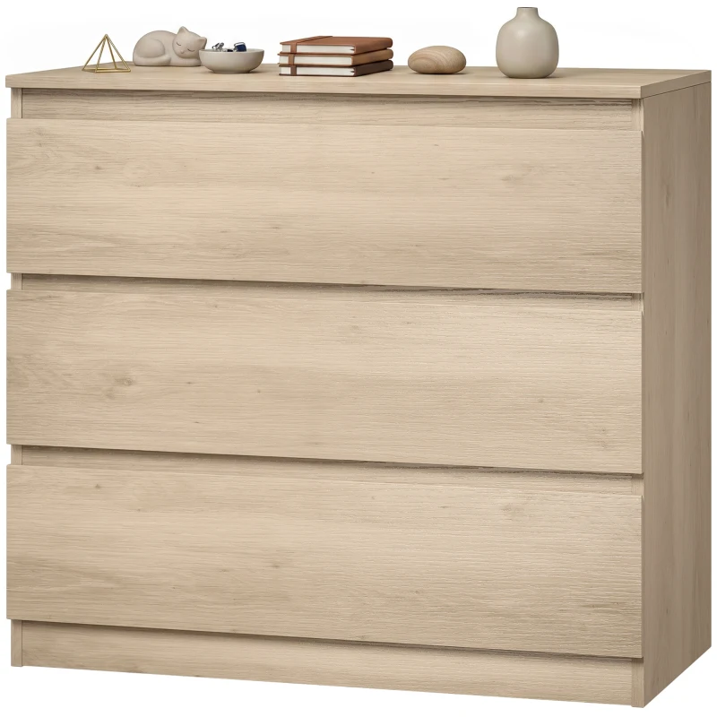 HOMCOM 3-Drawer Storage Organiser Unit, Chest of Drawers for Bedroom, Living Room, 80 x 39 x 73cm, Oak