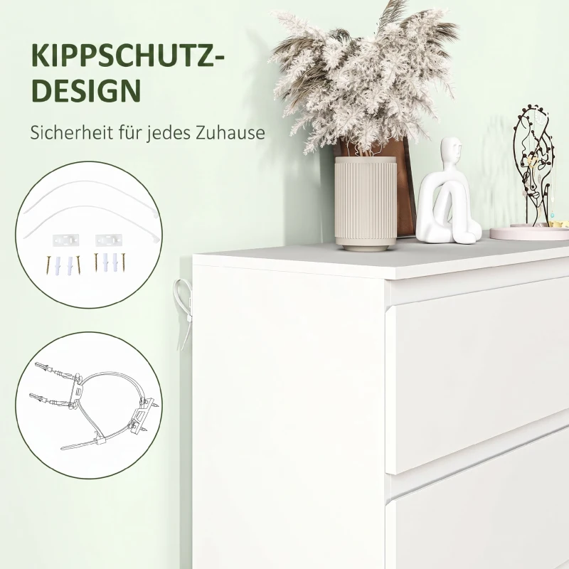 HOMCOM Kommode mit 6 Schubladen, Moderne Aufbewahrungsmöbel für das Schlafzimmer, Weiß