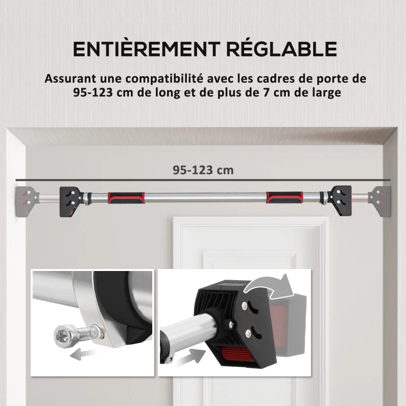 SPORTNOW Barre de traction pour porte, barre de musculation pour cadres de porte sans vis - longueur ajustable (92-124cm)