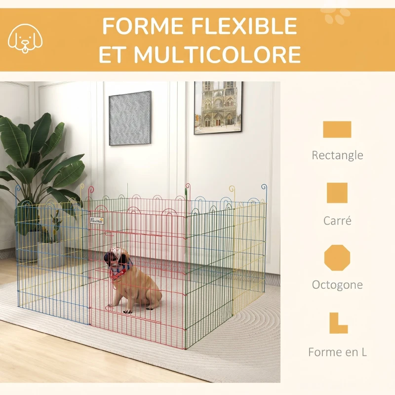 PawHut Enclos Pliant en Acier pour Chiens, Lapins, Rongeurs, Petits Animaux, Intérieur et Extérieur, 8 Panneaux avec Porte