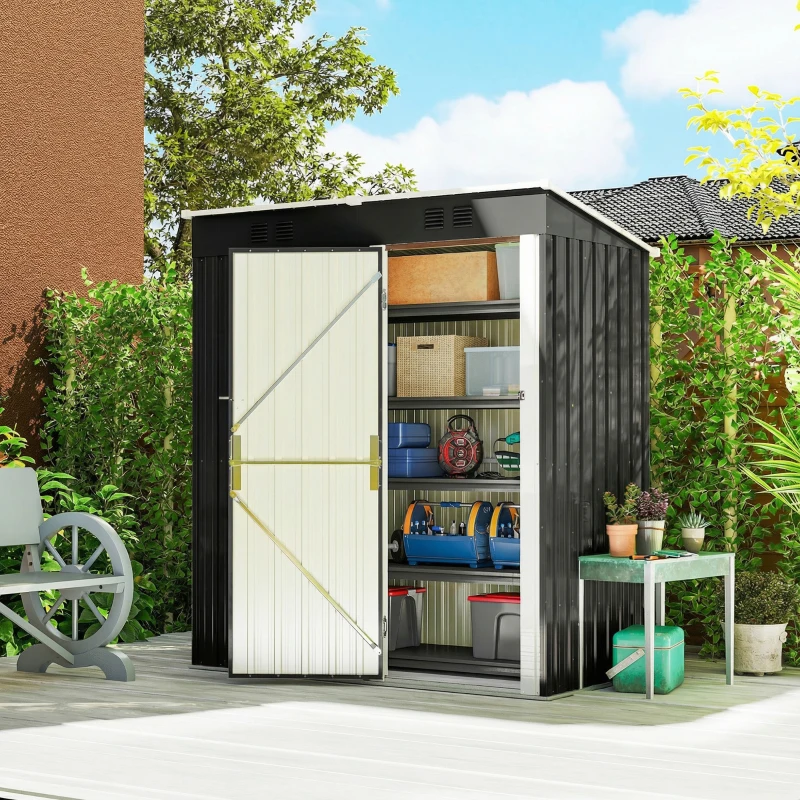 Outsunny Capanno Giardino Metallo 163x90x179 cm, Porta Chiudibile, Prese d'Aria, Grigio Scuro