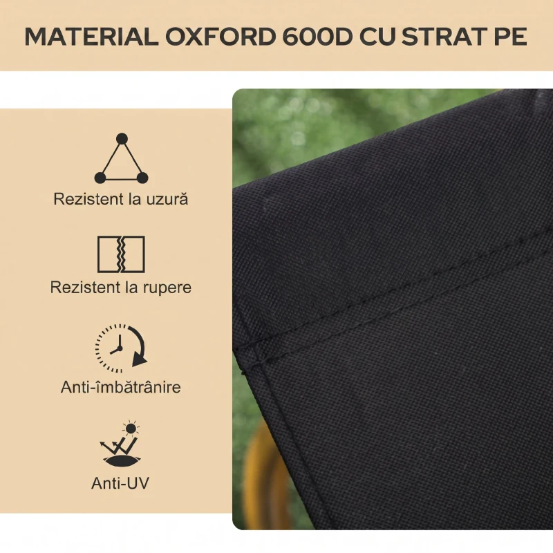Outsunny Scaun pentru Exterior Pliabil cu Brațe, Șezut din Material Oxford și Oțel, Negru