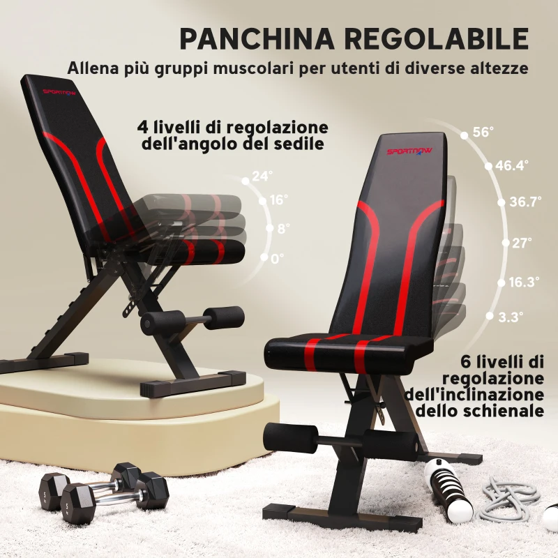 SPORTNOW Panca Palestra Pieghevole, Panca Addominali Multifunzione Inclinabile con Schienale Regolabile a 6 Livelli Nero