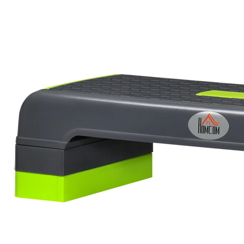 HOMCOM Aerobic Step with 3-Level Adjustable Heights for Home, Office Exercise, Grey and Green