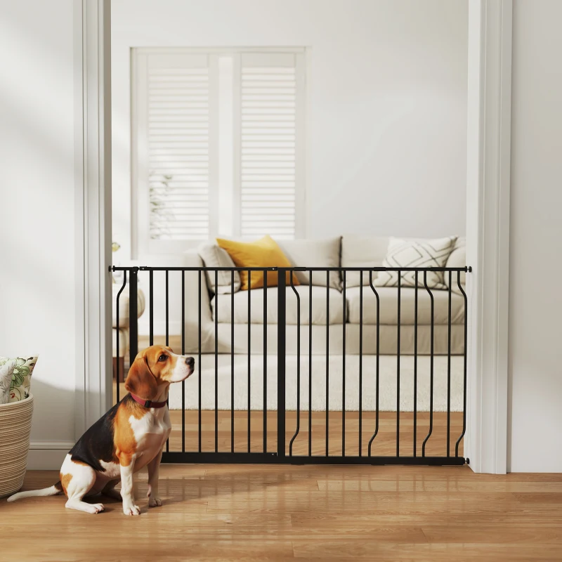 PawHut Extra Wide Dog Safety Gate, with Door Pressure, for Doorways, Hallways, Staircases - Black
