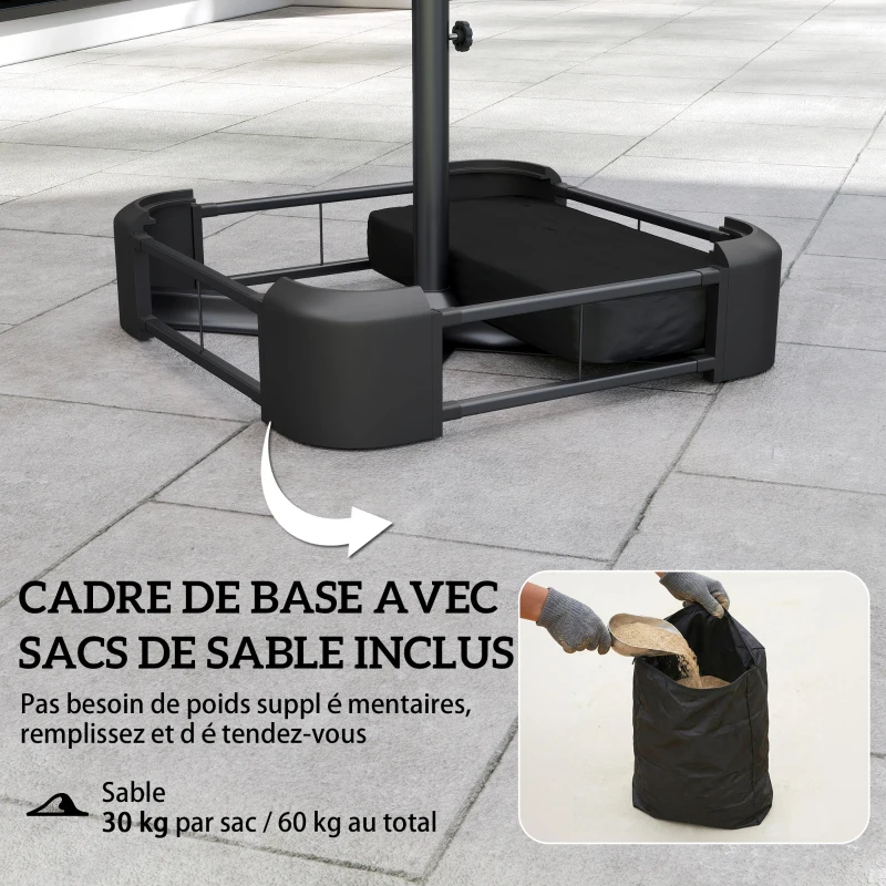 Outsunny Parasol de jardin extérieur parasol double face rectangulaire base et sacs de sable protection UV 50+ 295x148cm beige