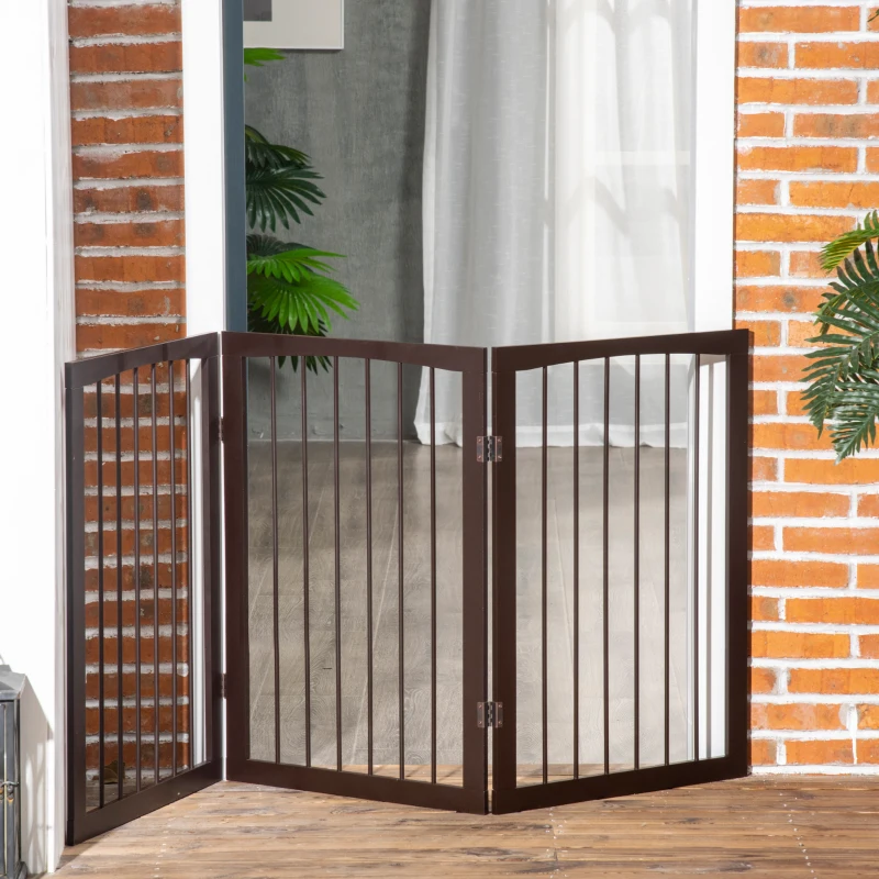 PawHut Cancellino Portatile da 3 Sezioni per Cani e Animali Domestici Divisorio di Sicurezza Pieghevole, 160x1.2x76 cm, Marrone