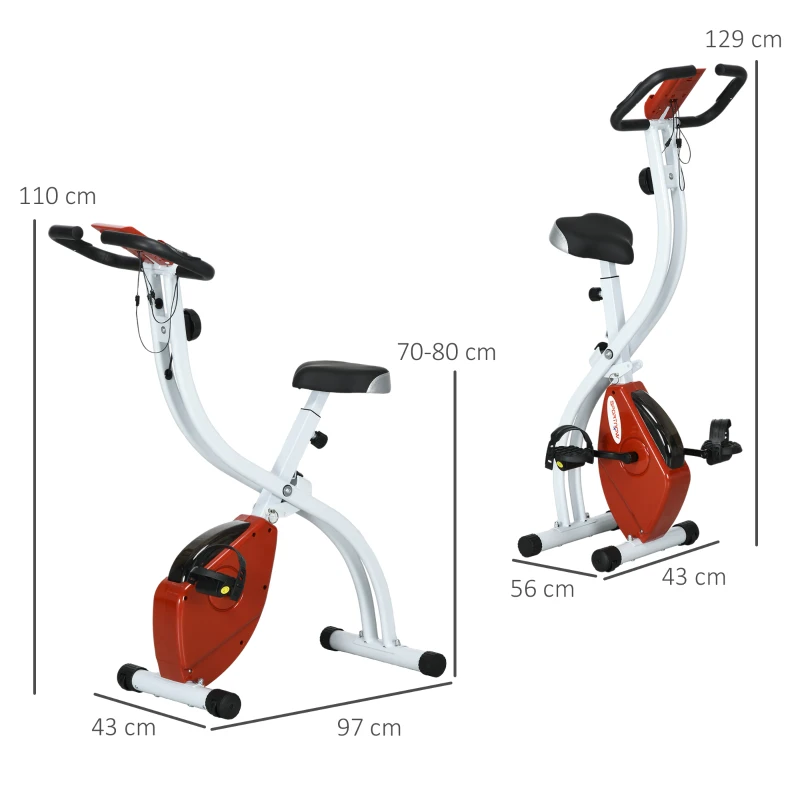 SPORTNOW Cyclette Magnetica Pieghevole a 8 Livelli di Resistenza con Seduta Regolabile, in Acciaio, 97x43x110 cm, Rosso