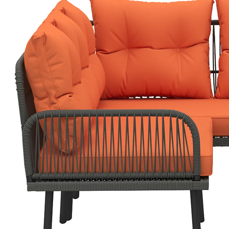 Outsunny 6 Piece Rattan Garden Furniture Set, 8 Seater Garden Corner Sofa with Cushions and Glass Top Table, Orange
