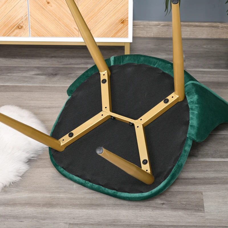 HOMCOM Set 2 Sedie da Pranzo Imbottite Moderne con Rivestimento e Schienale, Gambe in Ferro da Cucina, Salotto o Soggiorno in Stile Moderno, Verde, 50x56.5x85cm