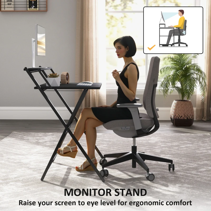 HOMCOM 70 cm Folding Computer Desk with Monitor Shelf - Black