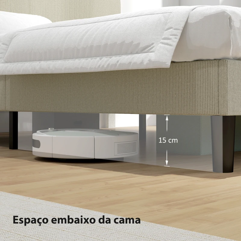 HOMCOM Cama 160x200 cm com Cabeceira Ajustável Estofada em Bombazina Ripas de Madeira Montagem Fácil Cinza Claro