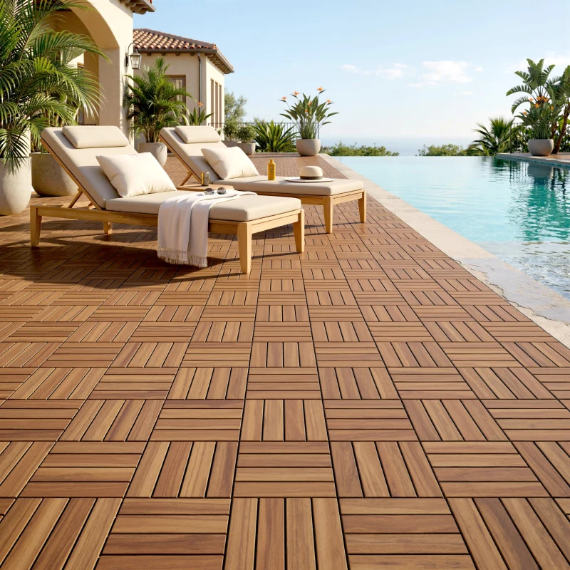 Outsunny Set de 10 Piezas Baldosas de Exterior de Madera 31x31 cm 0,91 m² Suelo de Jardín Exterior Antideslizantes Marrón Oscuro