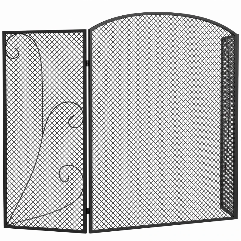 HOMCOM Parachispas para Chimenea Plegable de 3 Paneles en Metal Pintado, Listo para Usar, 133x1x77 cm, Negro