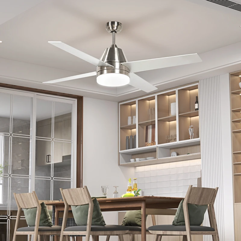 HOMCOM Ventilador de Techo con Luz 46W Ø129 cm Motor DC con 4 Aspas Reversibles Mando a Distancia y Temporizador Plata