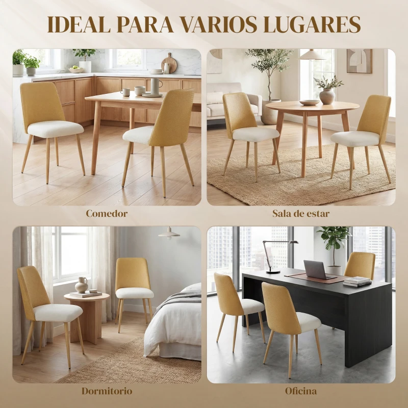 HOMCOM Juego de 2 Sillas de Cocina con Respaldo de PU de Imitación Ratán Patas de Acero y Asiento Acolchado Marrón y Beige