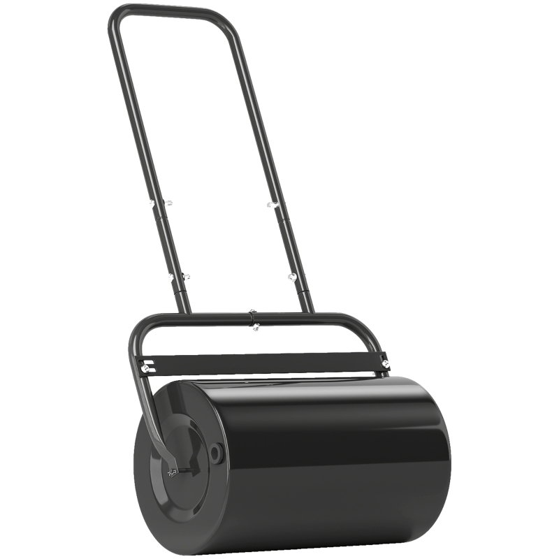Outsunny Rasenwalze mit U-Griff, Gartenwalze, Gartenrolle, 32 cm Durchmesser, 38 L Wasser-/62 kg Sand, Metall, Schwarz, 58 x 32,5 x 113 cm