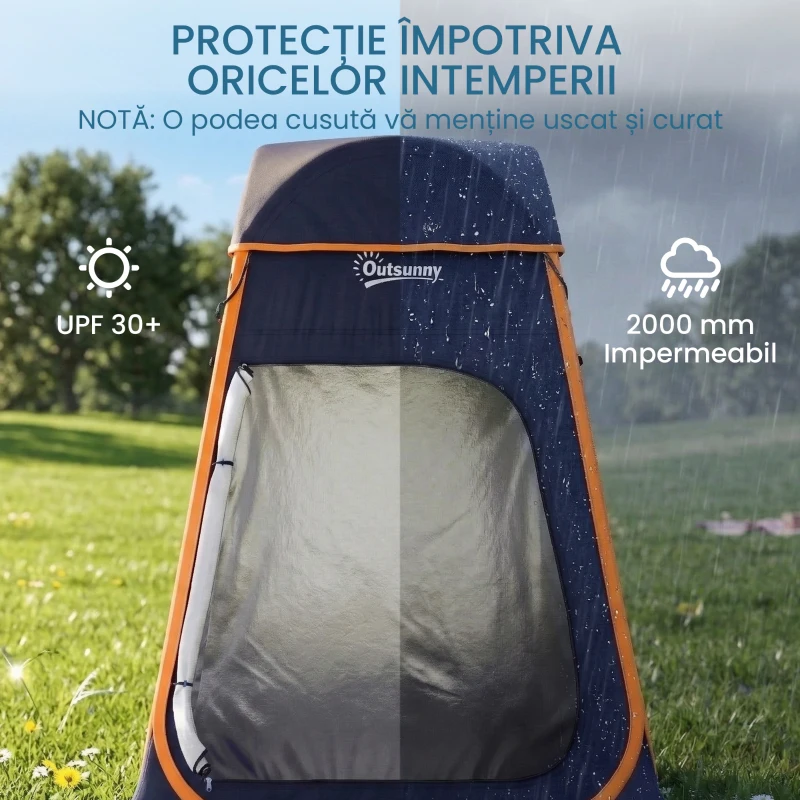 Outsunny Cort Duș Camping Pop-Up, Impermeabil 2000 mm, UPF30+, 152x152x200 cm, Poliester, Albastru