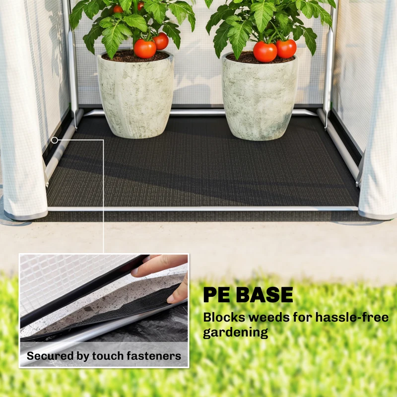 Outsunny Mini Greenhouse, Portable Green House with Roll-Up Door, PE Base, Small Greenhouse, 100 x 100 x 195 cm, White