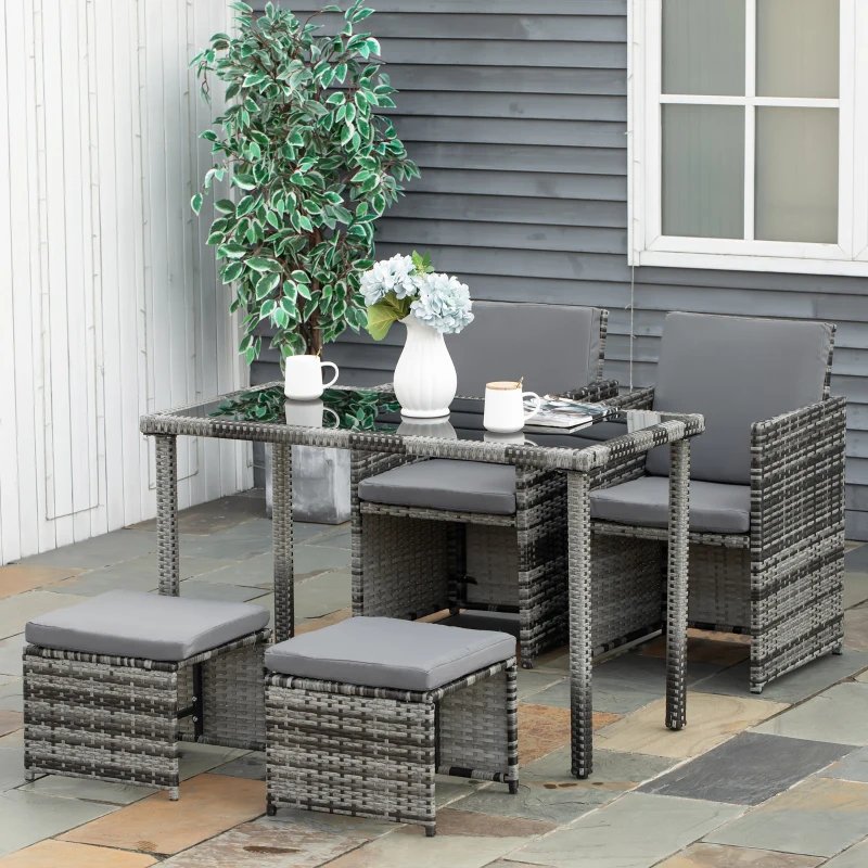 Outsunny Polyrattan Sitzgruppe für 4 Personen Essgruppe Gartenset Garnitur mit Kissen, Grau