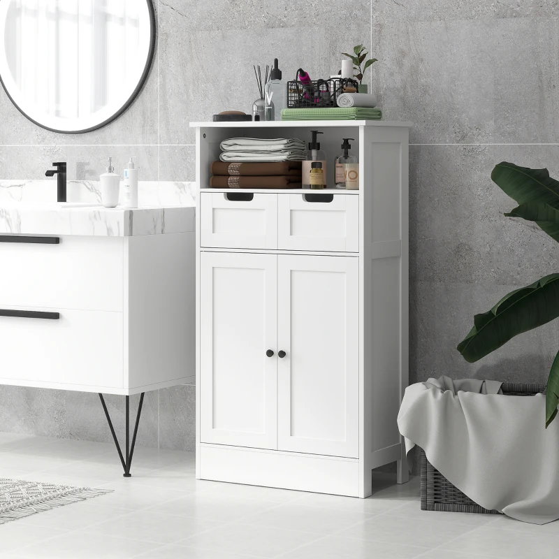 kleankin Badezimmerschrank mit 2 Schubladen, Tür, 60 x 30 x 109 cm, Weiß