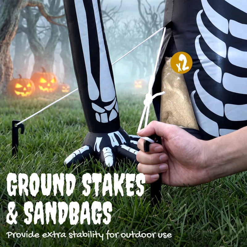 Outsunny Inflatable Ground Crawling Skeleton, Scary Halloween Decoration with Built-in LED Lights for Indoor Outdoor Decor
