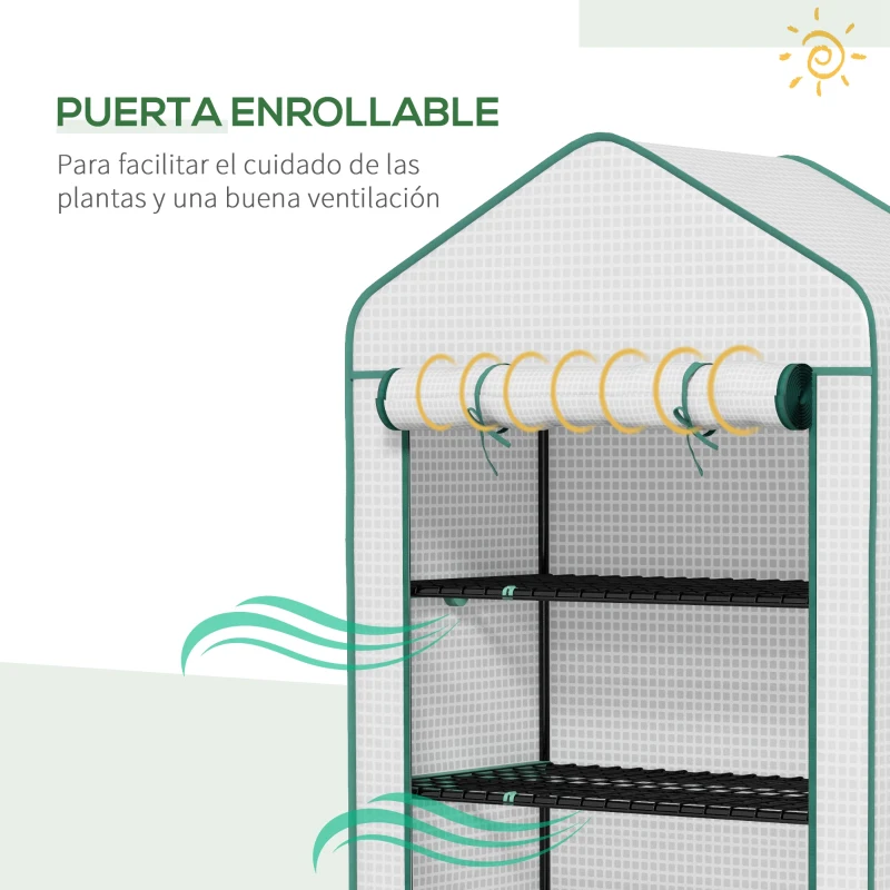 Outsunny Invernadero Resistente de 5 Niveles con 1 Puerta con Cremallera Anti-UV Diseño Ensanchado y Estantes 90x49x193 cm Blanco