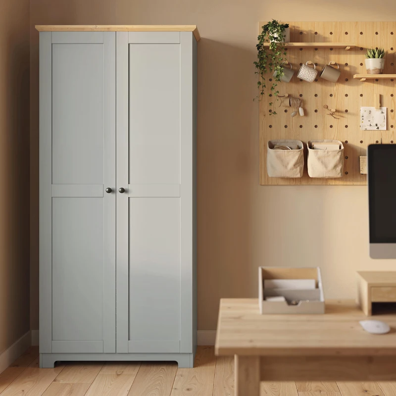 HOMCOM Kitchen Cupboard, 172cm Freestanding Storage Cabinet with Doors and Shelves, Grey