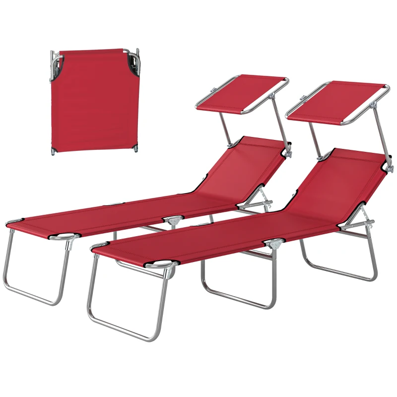 Outsunny Outdoor Foldable Sun Lounger Set of 2, 4 Level Adjustable Backrest Reclining Sun Lounger Chair with Angle