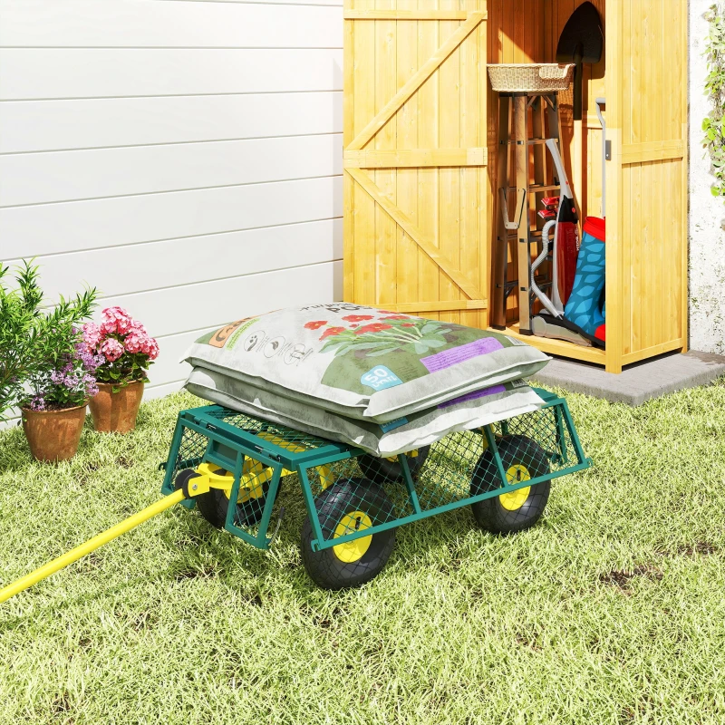 Outsunny Carrello da Giardino in Acciaio con Capacità 200 kg e Pareti Laterali Rimovibili, 104x54x51 cm, Verde e Giallo