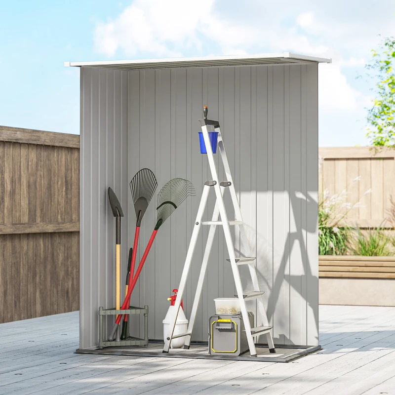 Outsunny Capanno Porta Attrezzi in Metallo con Tetto Inclinato e Porta Bloccabile, 142x86x189 cm, color Legno