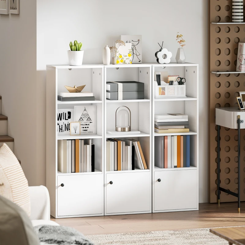 HOMCOM Librería de 4 Niveles Estantería para Libros Moderna con Estantes Abiertos y Puerta 40x30x120 cm Blanco