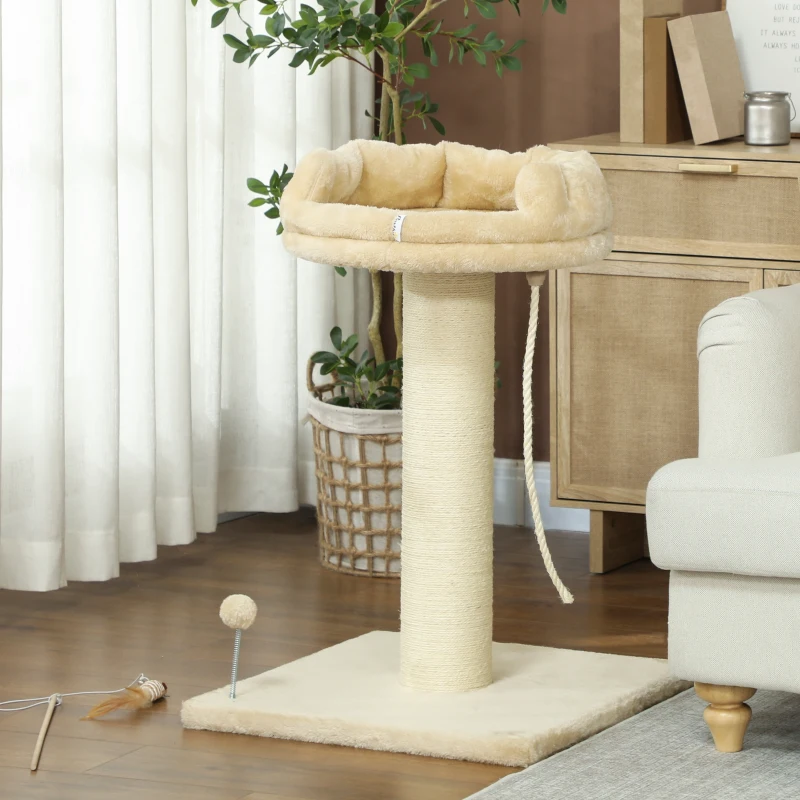 PawHut Arbre à chat grattoir design jeu boule et cordelette suspendue+ plateforme peluche - 55 x 55 x 83 cm - sisal beige