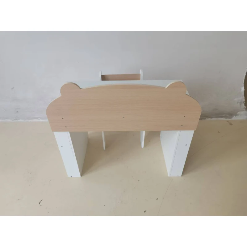 AIYAPLAY Conjunto Mesa Infantil com Cadeira Estantes Laterais Compartimento Porta-objetos 3-8 Anos em Madeira Design Ursinho Branco