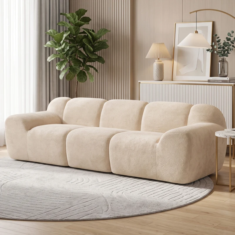 HOMCOM Sofá de 3 Plazas de Chenilla 233 cm Asiento Amplio y Profundo Reposabrazos Anchos Sin Montaje Beige