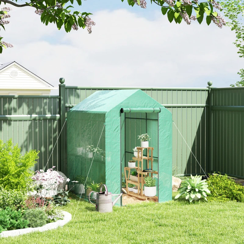 Outsunny Serre de jardin PE étagère 2 niveaux, serre de balcon, bâche renforcée 140 g/m², châssis en acier, 186x120x190cm, vert