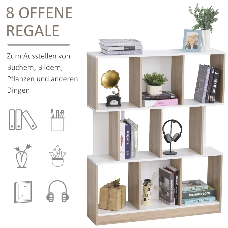 HOMCOM Bücherregal Standregal Büroregal Aktenregal für Büro Wohnzimmer Arbeitszimmer Spanplatte Natur+Weiß 100 x 27 x 124 cm