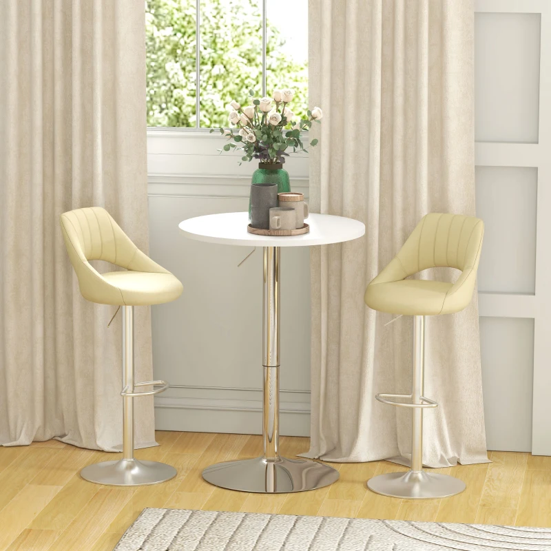 HOMCOM Table de bar ronde table haute cuisine réglable en hauteur 69-91 cm plateau pivotante à 360° blanc et argenté