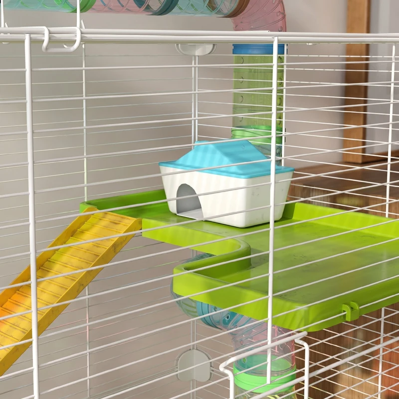 PawHut Cușcă pentru Hamsteri cu 5 Niveluri, cu Tuburi, Căsuță, Rezervor și Roată, din Oțel, PP și PS, 59x36x69 cm, Verde și Alb