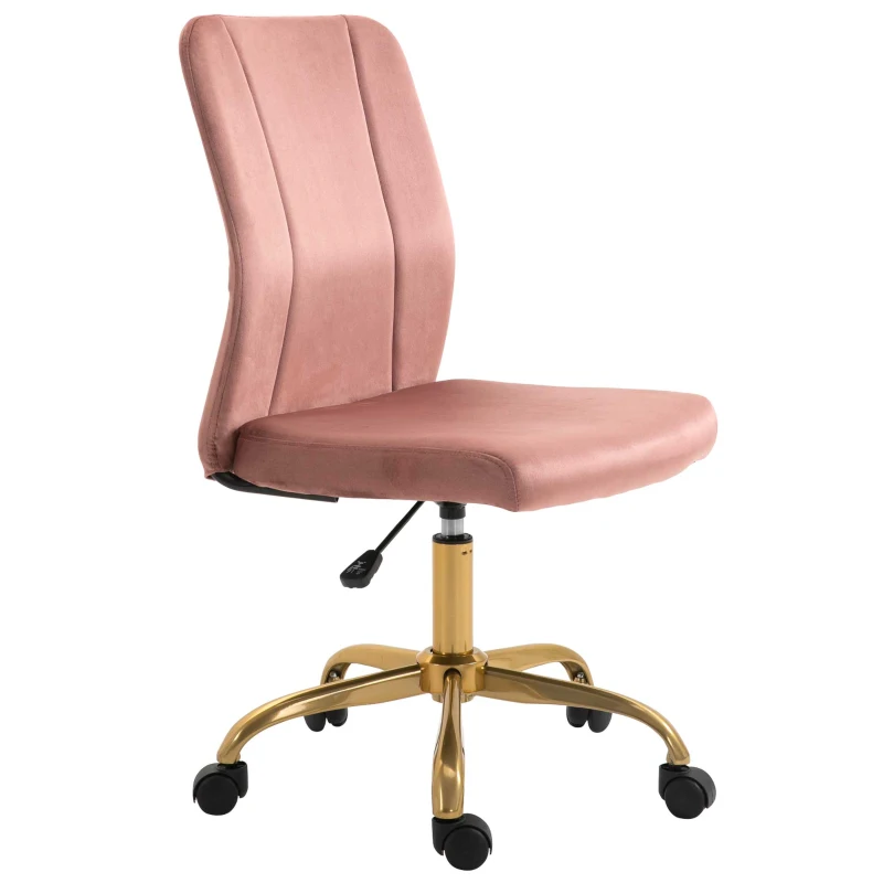 Vinsetto Chaise de bureau fauteuil pivotant 360° ergonomique hauteur réglable revêtement velours  rose et doré