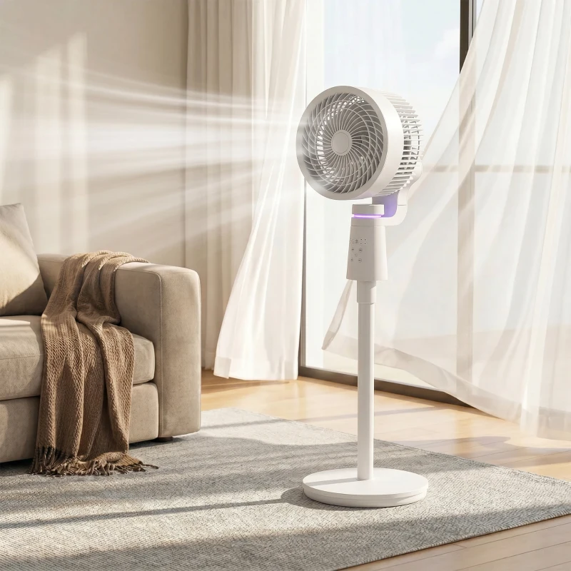 HOMCOM Pedestal Air Circulation Fan with Oscillating, Light Off, White