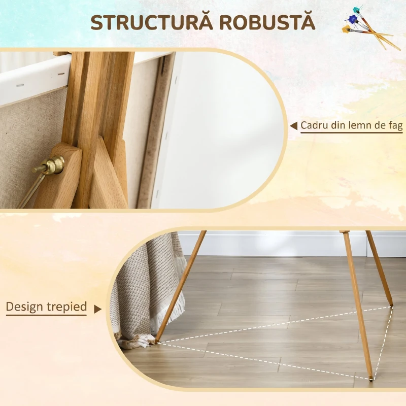 Vinsetto Sevalet pentru Pictura Pliabil din Lemn de Fag cu Inaltime si Inclinare Reglabile, 93x84x183 cm, Lemn natur