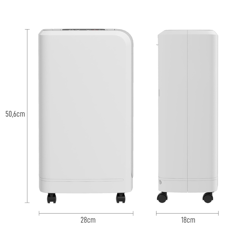 HOMCOM Deumidificatore Portatile Touch da 12L con Tubo di Scarico, Timer e Filtro, in ABS, 28x18x50.6 cm, Bianco