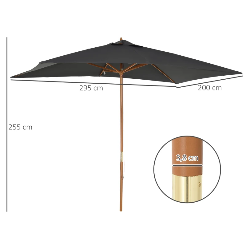 Outsunny Parasol droit rectangulaire Parasol de jardin grande taille dim. 3L x 2l x 2,5H m gris foncé
