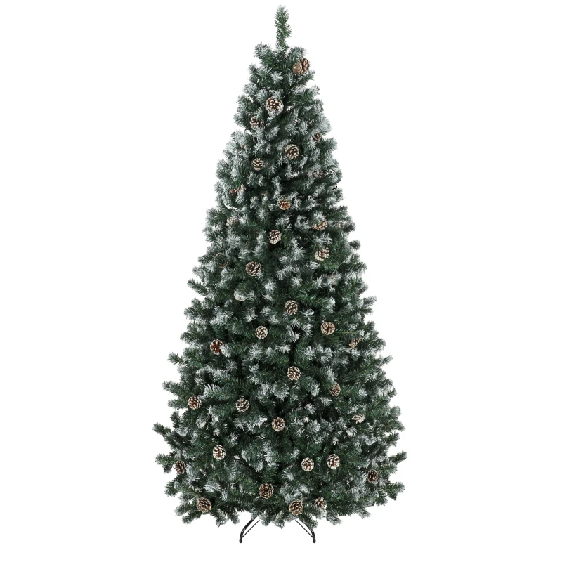HOMCOM Árbol de Navidad 210cm con 998 Ramas Nevadas y Piñas Apertura Automática y Base Plegable, Verde